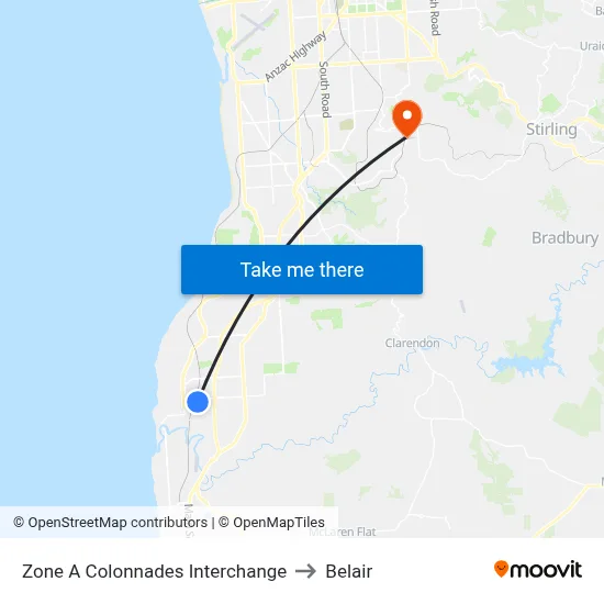 Zone A Colonnades Interchange to Belair map