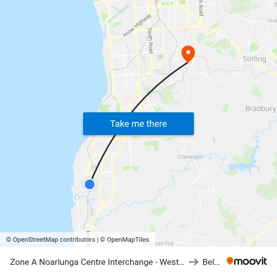 Zone A Noarlunga Centre Interchange - West side to Belair map