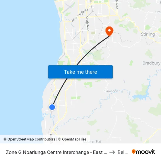 Zone G Noarlunga Centre Interchange - East side to Belair map