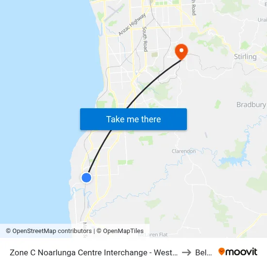 Zone C Noarlunga Centre Interchange - West side to Belair map