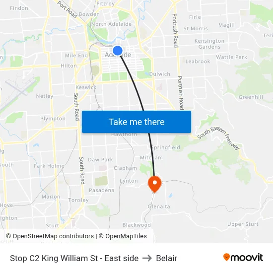 Stop C2 King William St - East side to Belair map