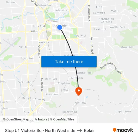 Stop U1 Victoria Sq - North West side to Belair map