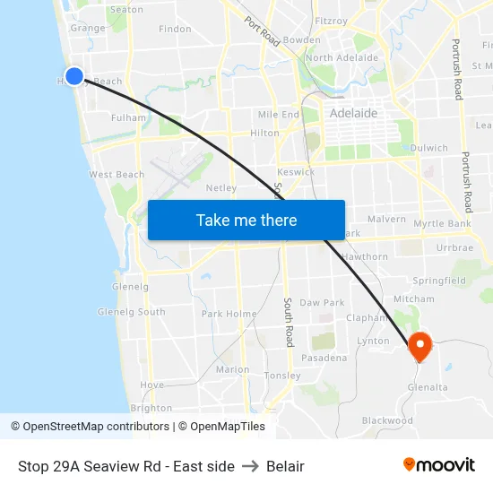 Stop 29A Seaview Rd - East side to Belair map