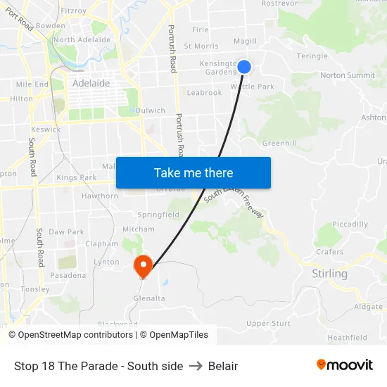 Stop 18 The Parade - South side to Belair map