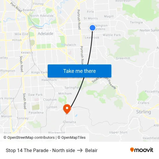 Stop 14 The Parade - North side to Belair map