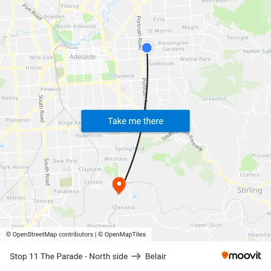 Stop 11 The Parade - North side to Belair map