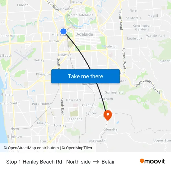 Stop 1 Henley Beach Rd - North side to Belair map