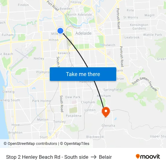 Stop 2 Henley Beach Rd - South side to Belair map