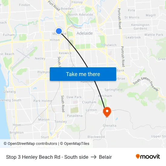 Stop 3 Henley Beach Rd - South side to Belair map
