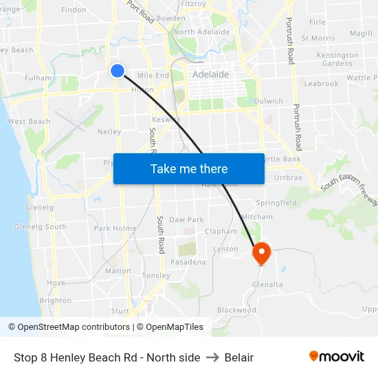 Stop 8 Henley Beach Rd - North side to Belair map
