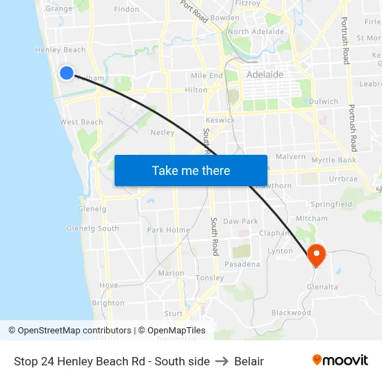 Stop 24 Henley Beach Rd - South side to Belair map