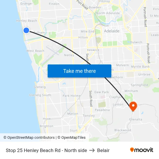 Stop 25 Henley Beach Rd - North side to Belair map