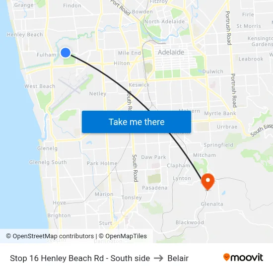 Stop 16 Henley Beach Rd - South side to Belair map