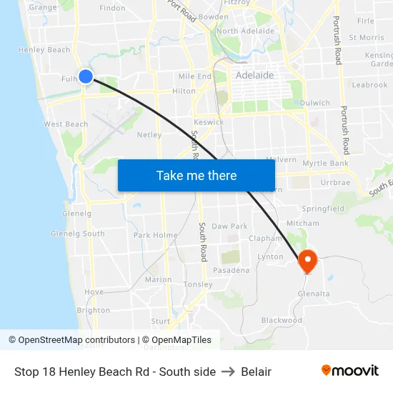Stop 18 Henley Beach Rd - South side to Belair map