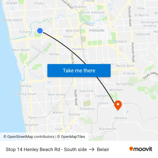 Stop 14 Henley Beach Rd - South side to Belair map