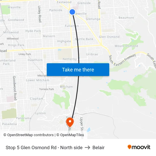 Stop 5 Glen Osmond Rd - North side to Belair map