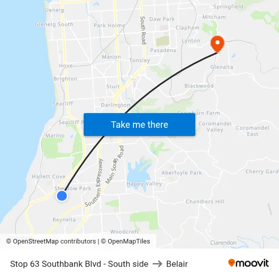 Stop 63 Southbank Blvd - South side to Belair map