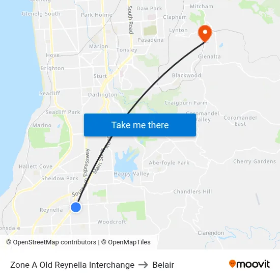 Zone A Old Reynella Interchange to Belair map