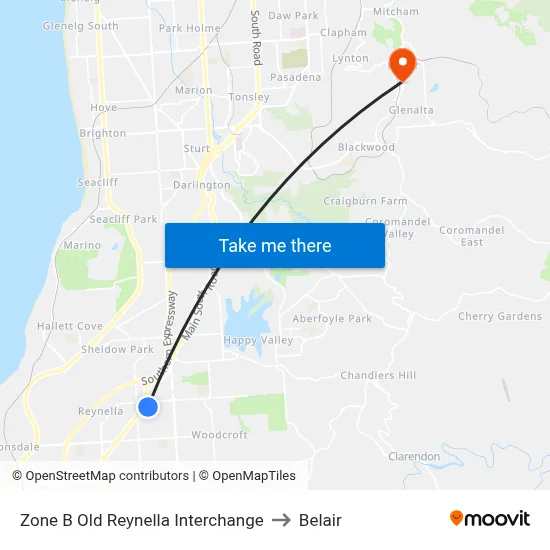 Zone B Old Reynella Interchange to Belair map
