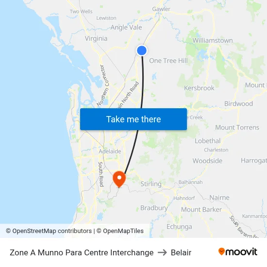 Zone A Munno Para Centre Interchange to Belair map