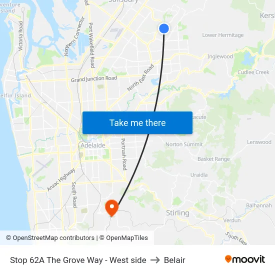 Stop 62A The Grove Way - West side to Belair map