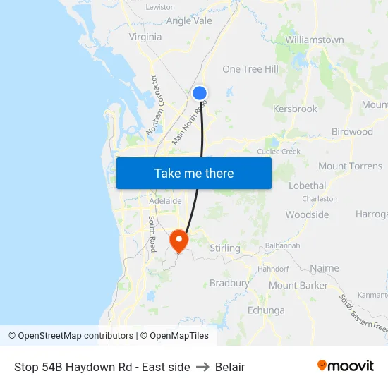 Stop 54B Haydown Rd - East side to Belair map