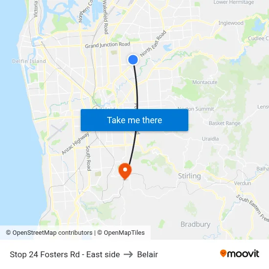 Stop 24 Fosters Rd - East side to Belair map