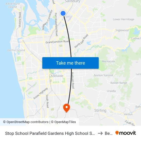 Stop School Parafield Gardens High School Shepherdson Rd to Belair map