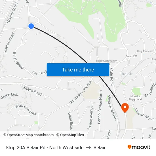 Stop 20A Belair Rd - North West side to Belair map