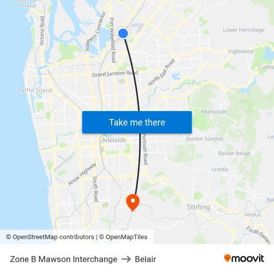 Zone B Mawson Interchange to Belair map