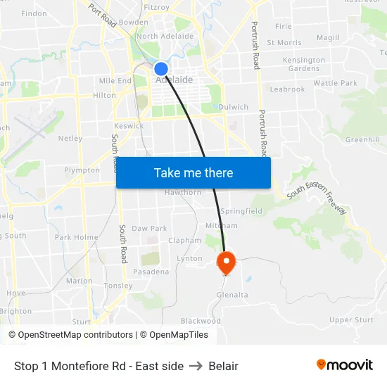 Stop 1 Montefiore Rd - East side to Belair map