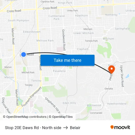 Stop 20E Daws Rd - North side to Belair map