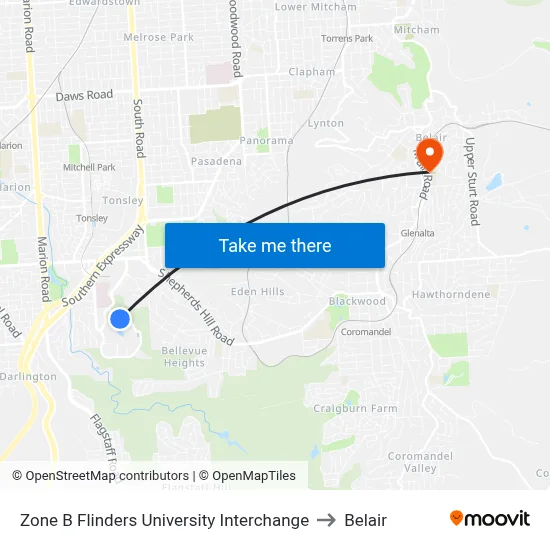 Zone B Flinders University Interchange to Belair map