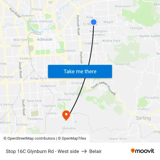 Stop 16C Glynburn Rd - West side to Belair map