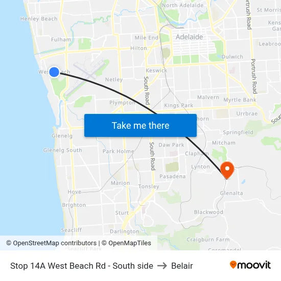 Stop 14A West Beach Rd - South side to Belair map