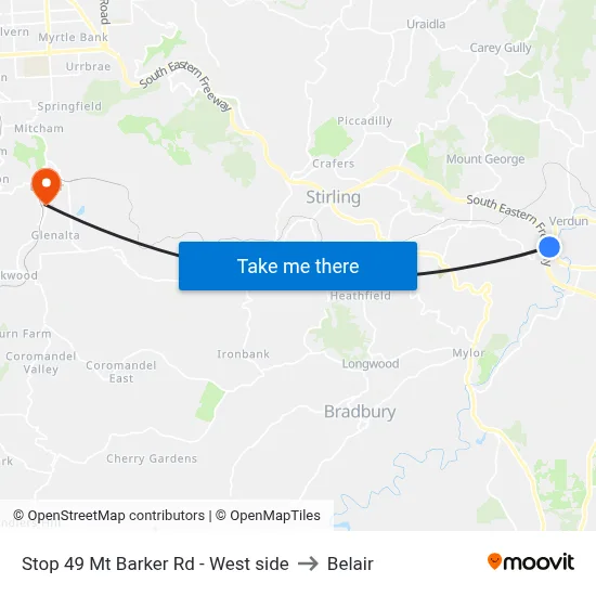 Stop 49 Mt Barker Rd - West side to Belair map