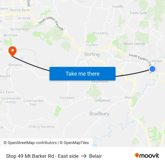 Stop 49 Mt Barker Rd - East side to Belair map