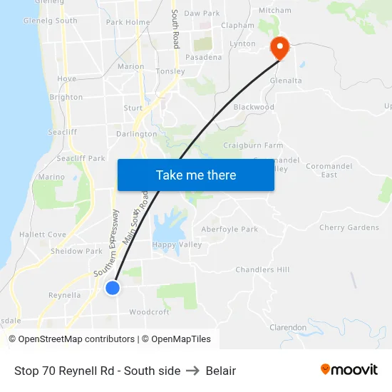 Stop 70 Reynell Rd - South side to Belair map