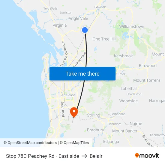 Stop 78C Peachey Rd - East side to Belair map