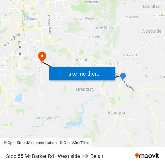 Stop 55 Mt Barker Rd - West side to Belair map