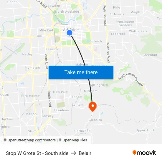Stop W Grote St - South side to Belair map