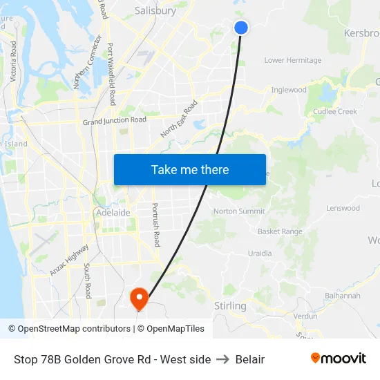 Stop 78B Golden Grove Rd - West side to Belair map