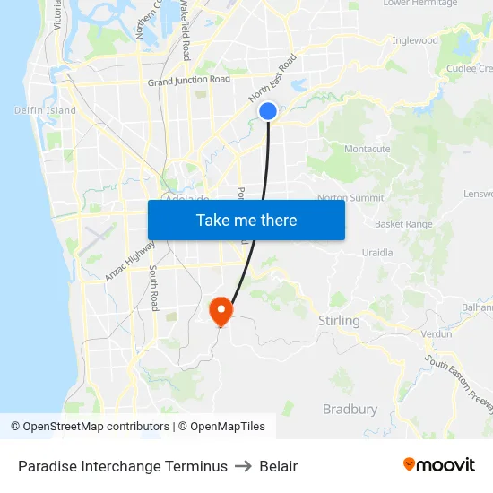 Paradise Interchange Terminus to Belair map
