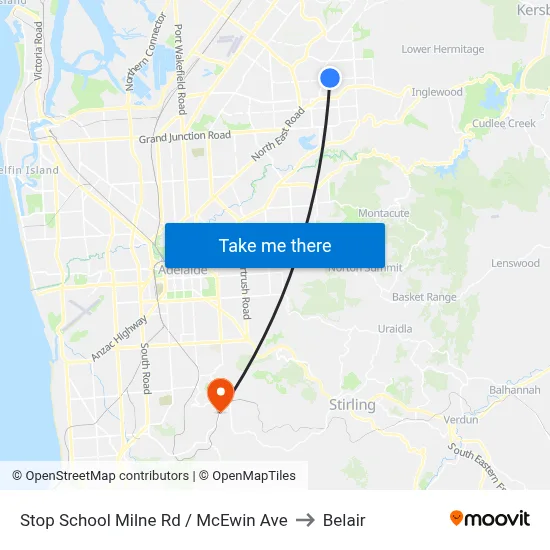 Stop School Milne Rd / McEwin Ave to Belair map