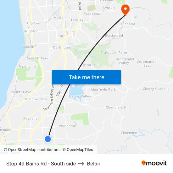 Stop 49 Bains Rd - South side to Belair map