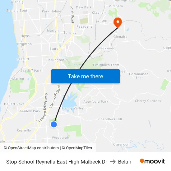 Stop School Reynella East High Malbeck Dr to Belair map