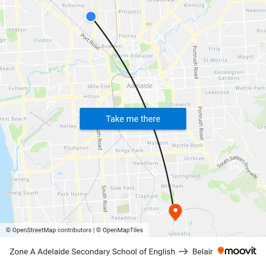 Zone A Adelaide Secondary School of English to Belair map