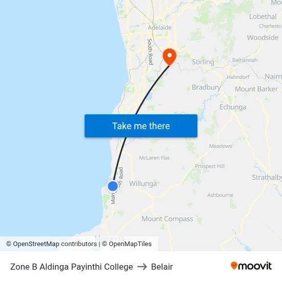 Zone B Aldinga Payinthi College to Belair map