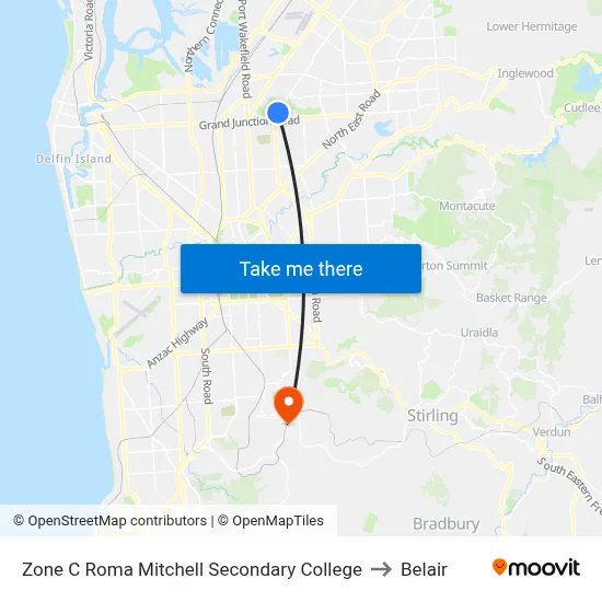 Zone C Roma Mitchell Secondary College to Belair map