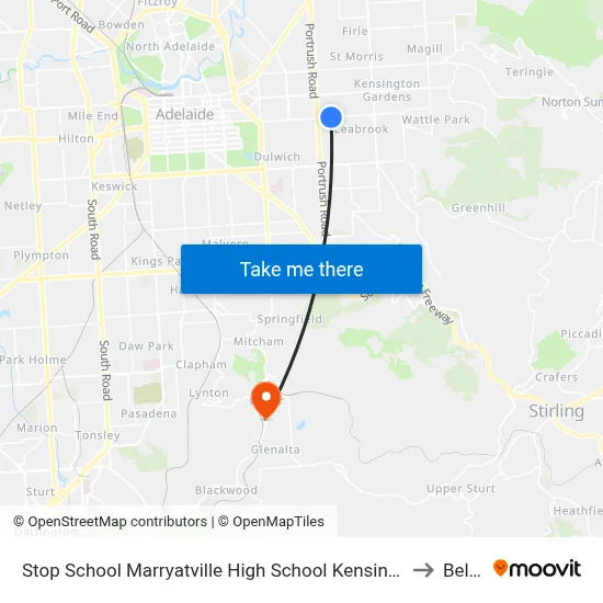 Stop School Marryatville High School Kensington Rd to Belair map